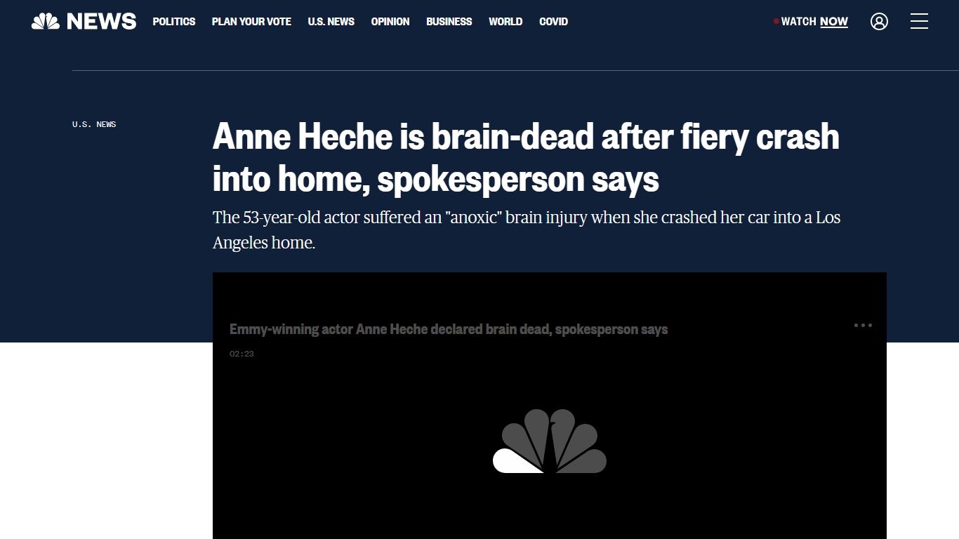Actor Anne Heche not expected to survive fiery crash, her family says